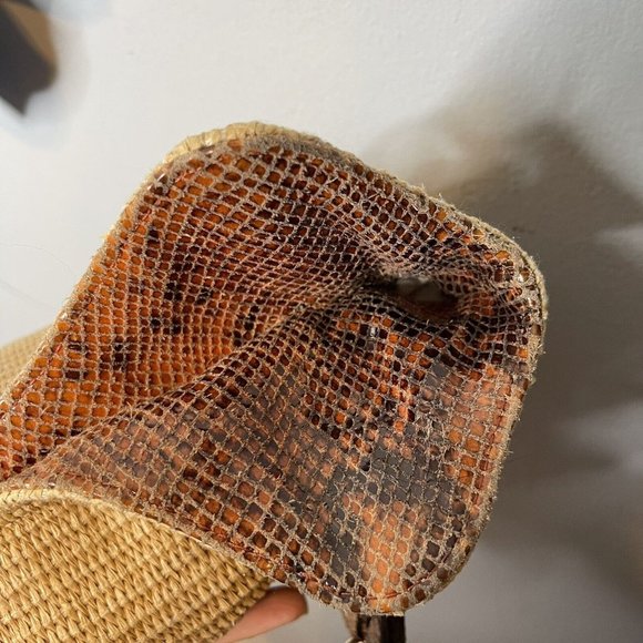 MICHAEL KORS STRAW SHOULDER BAG W/ REPTILE LEATHER TRIM GOLD TONE HARDWARE Boho - Picture 7 of 10